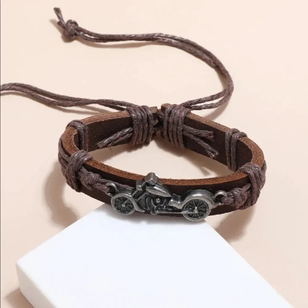 New Motorcycle Brown with Silver Decor Bracelet